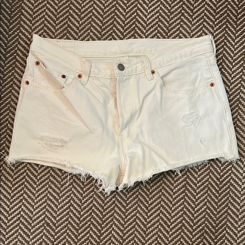 Levi’s White Distressed Denim Shorts